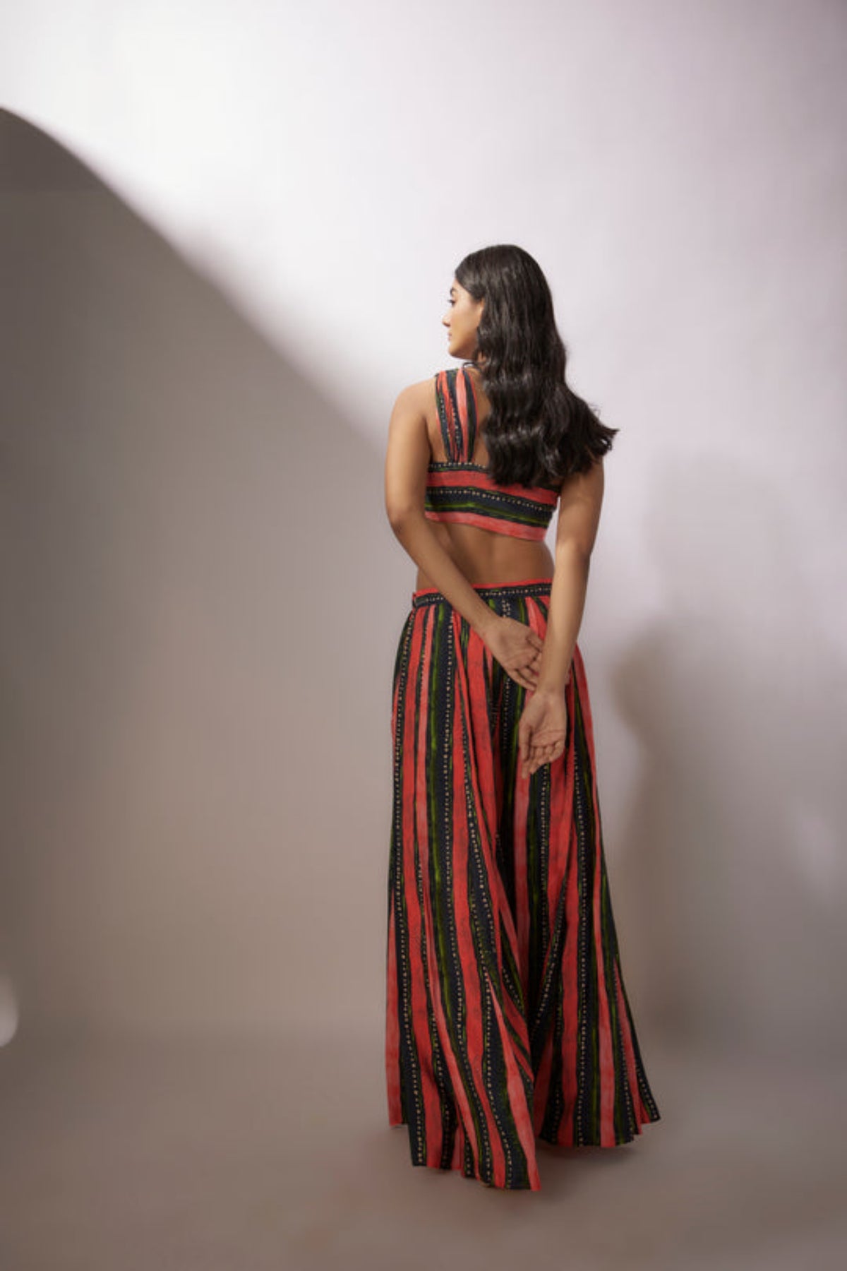 Navy Blue- Red Stripes Printed Blouse and Pants