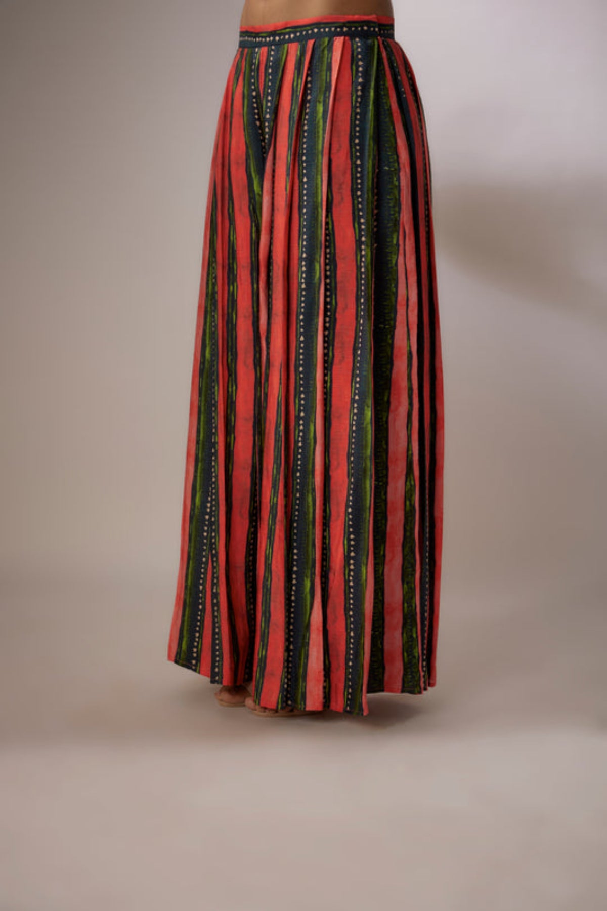 Navy Blue- Red Stripes Printed Blouse and Pants