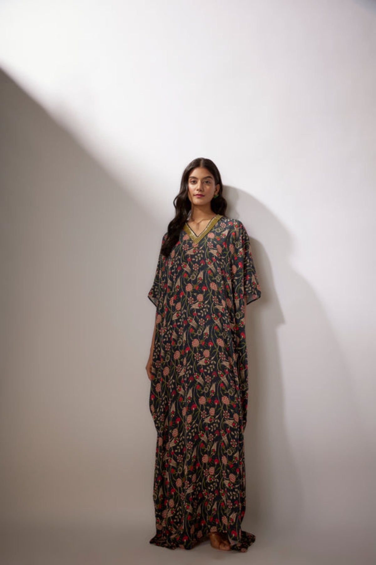 Embroidery Navy Blue Printed Kaftan