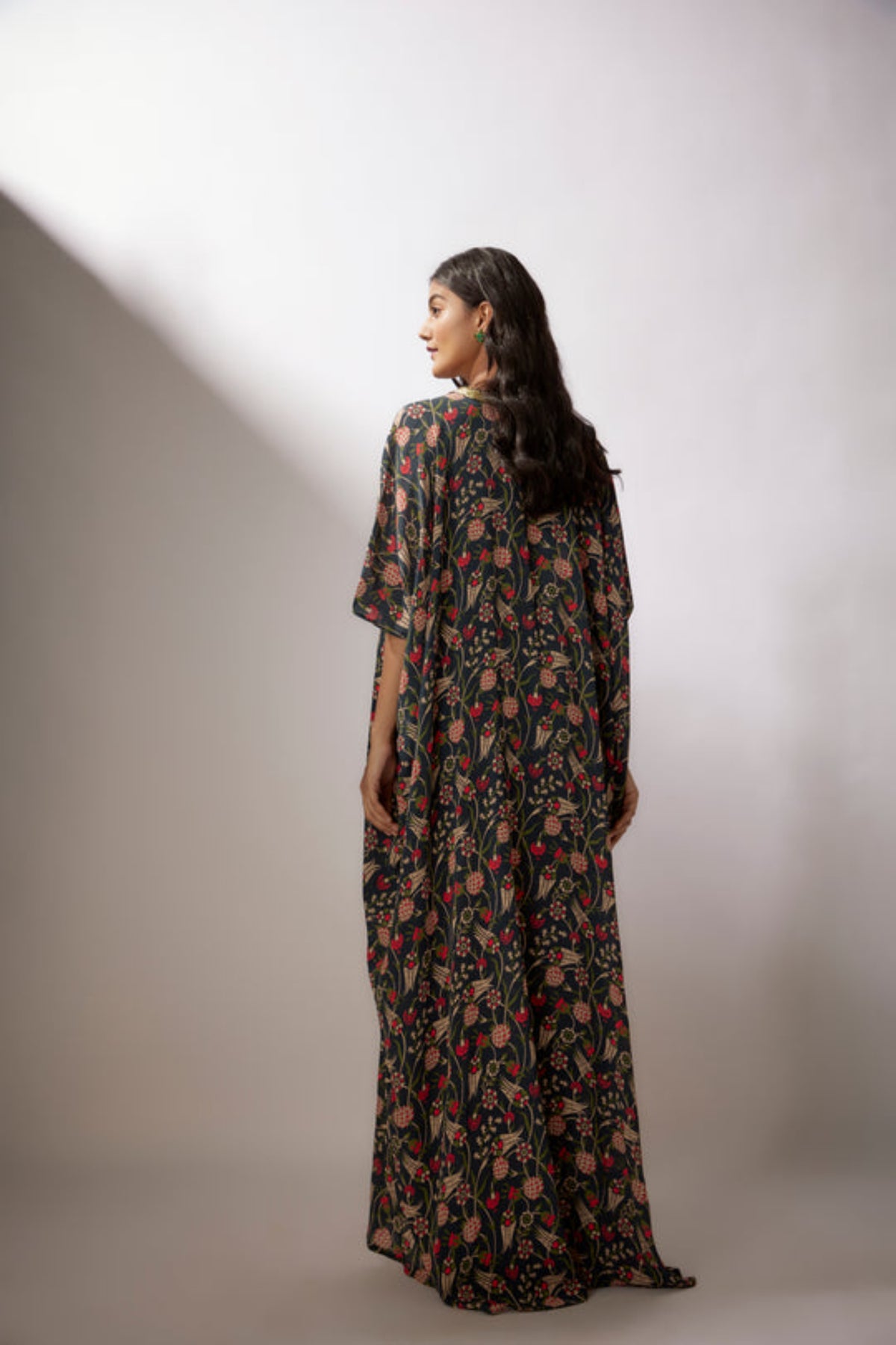 Embroidery Navy Blue Printed Kaftan