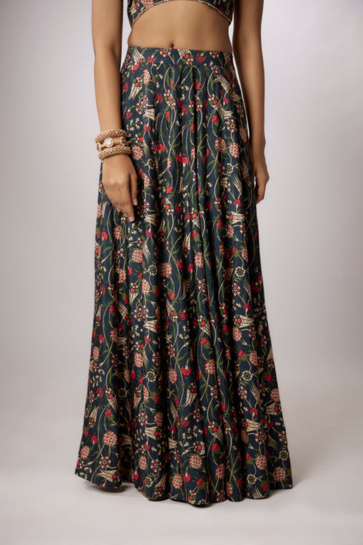 Navy Blue Embroidered Lehenga Set