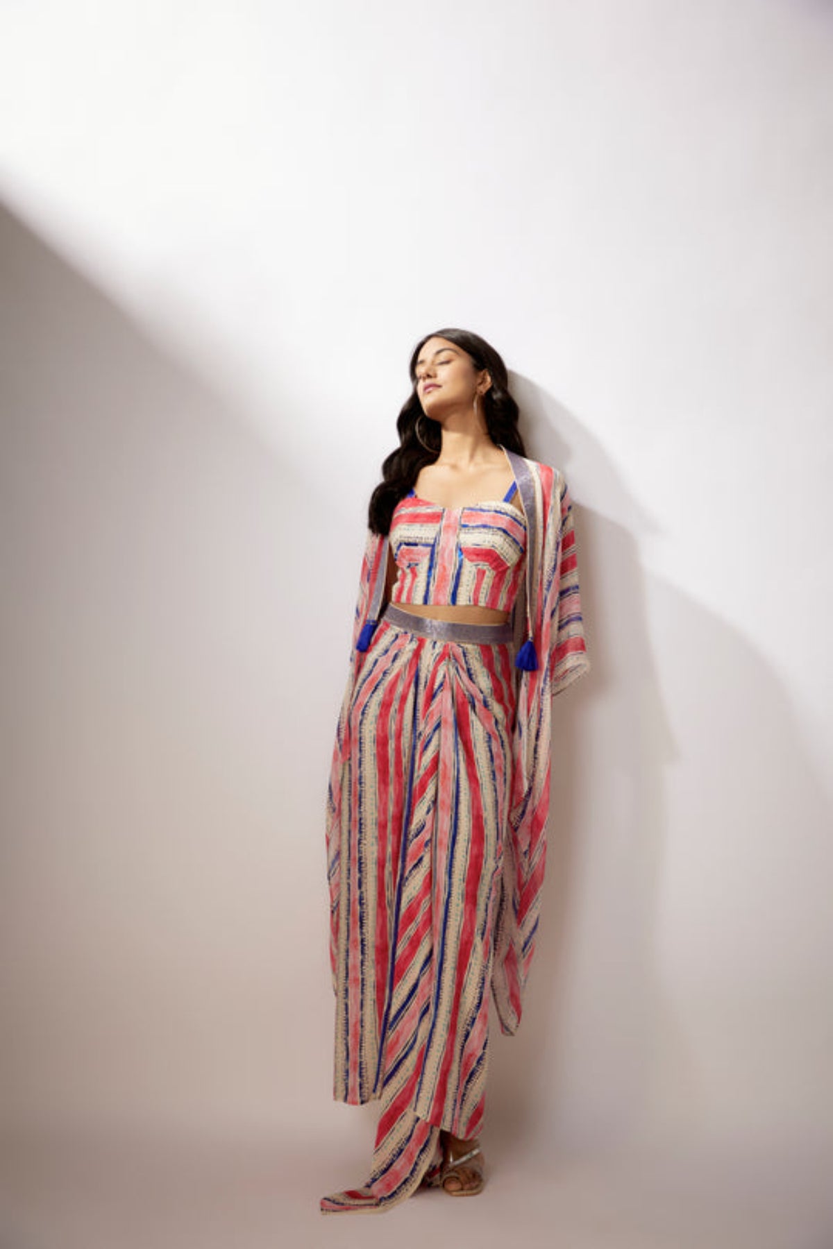 Ivory Stripes Printed Cape Set