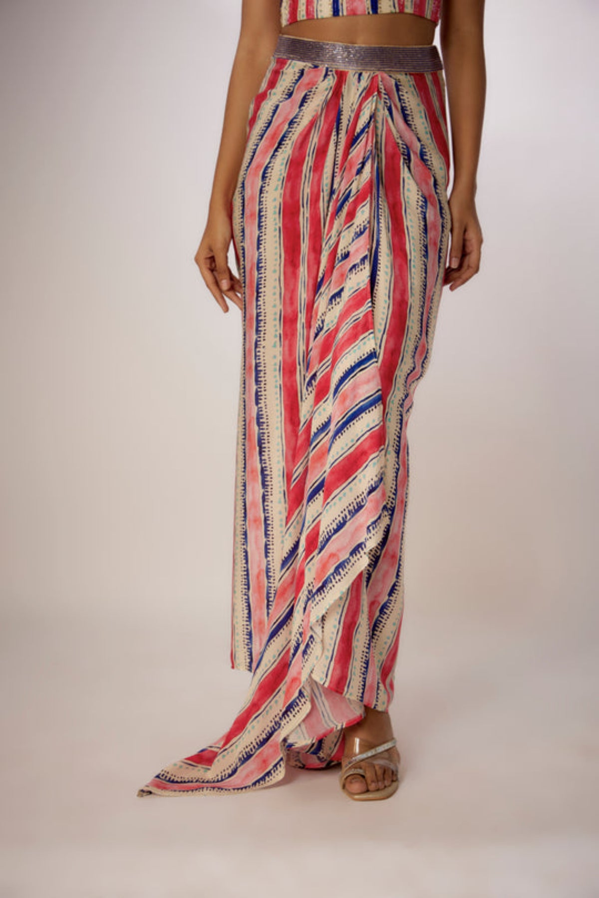 Ivory Stripes Printed Cape Set