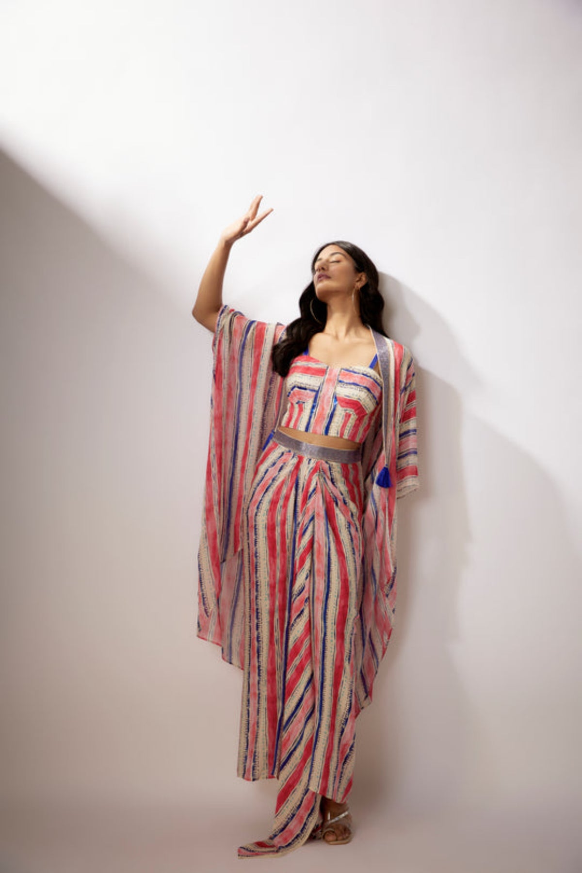 Ivory Stripes Printed Cape Set
