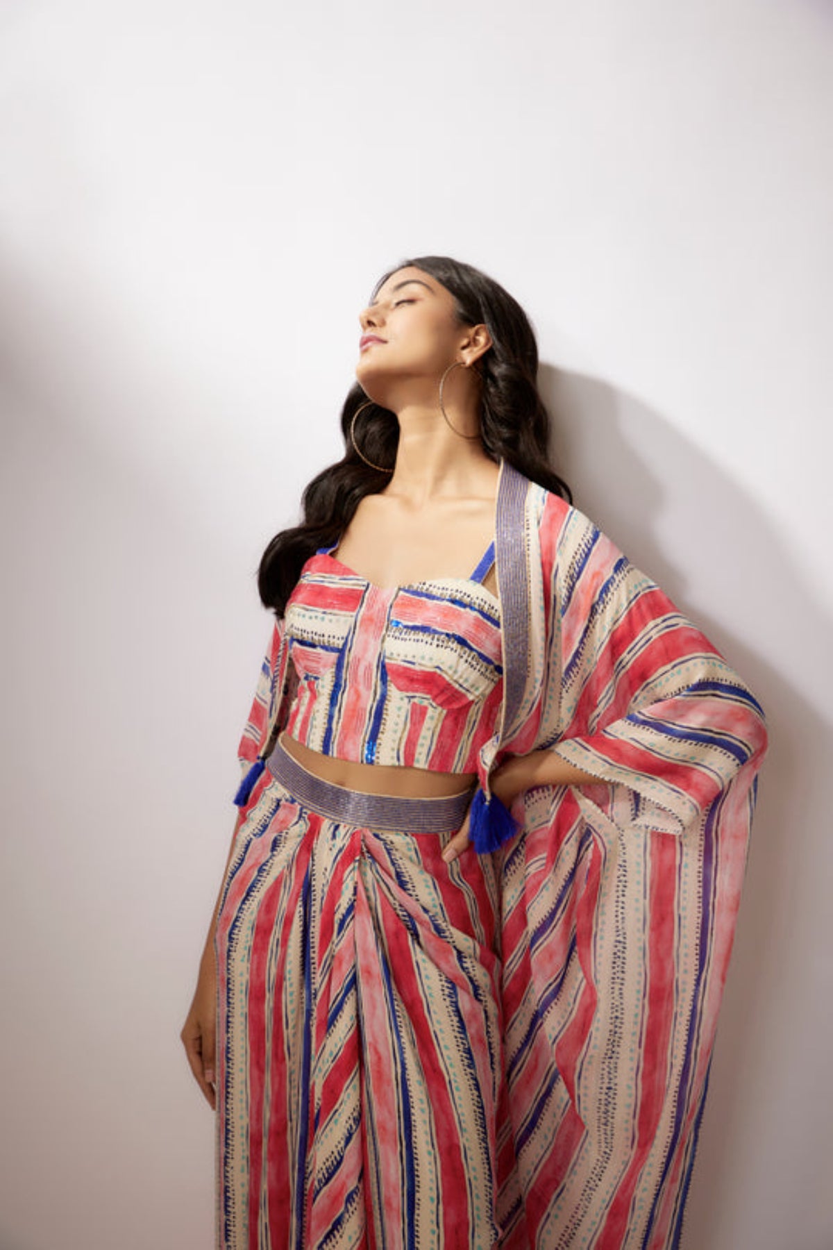 Ivory Stripes Printed Cape Set