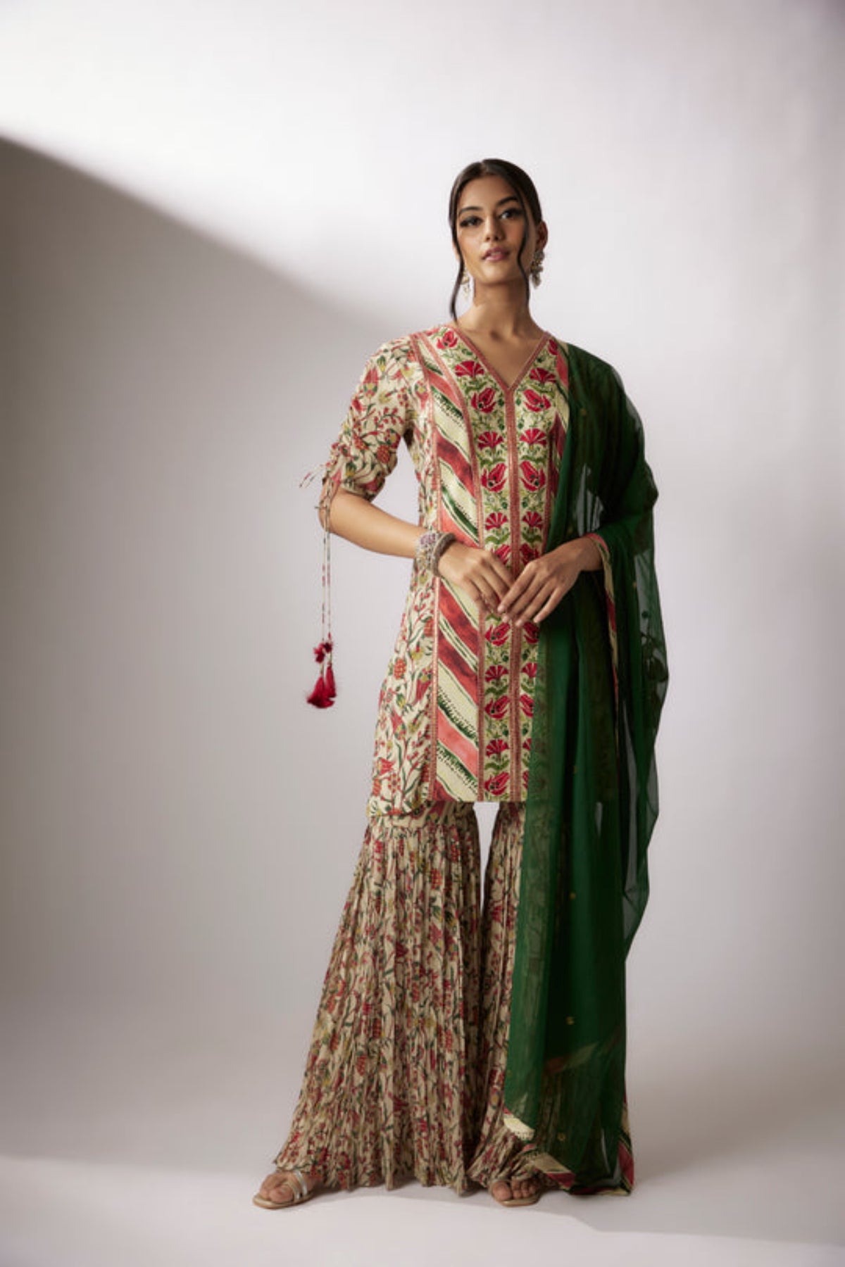 Beige Printed Sharara Set