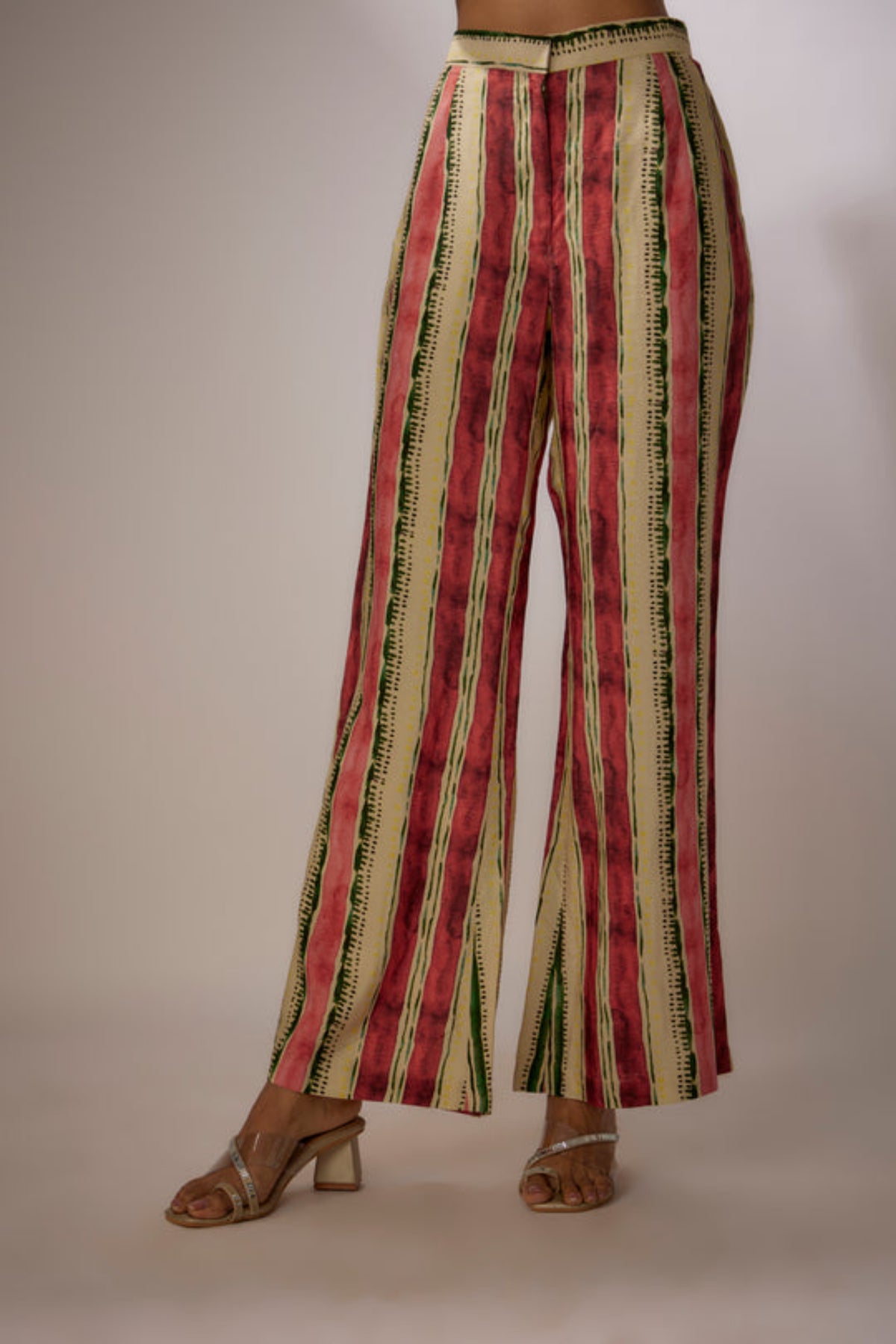 Beige Stripes Printed Blazer Set