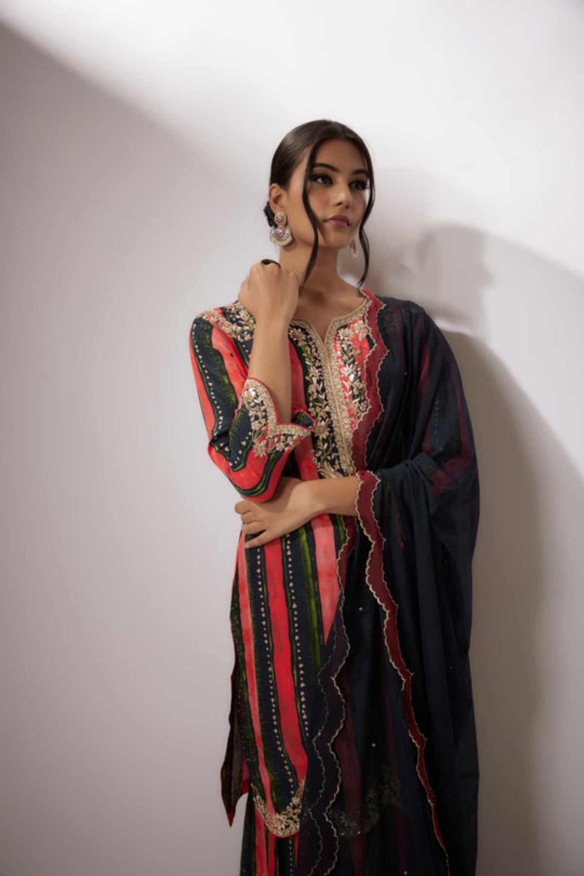 Red Stripes Printed Sharara Set