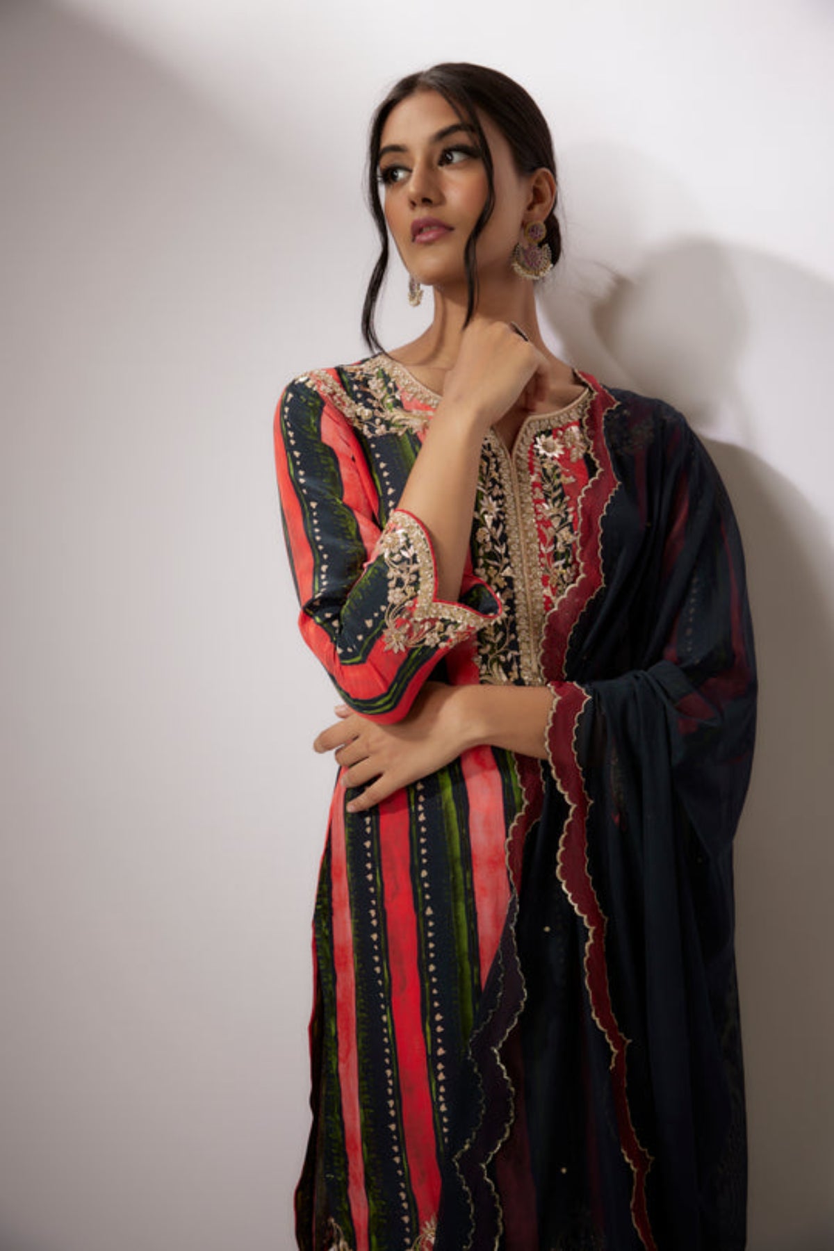 Red Stripes Printed Sharara Set