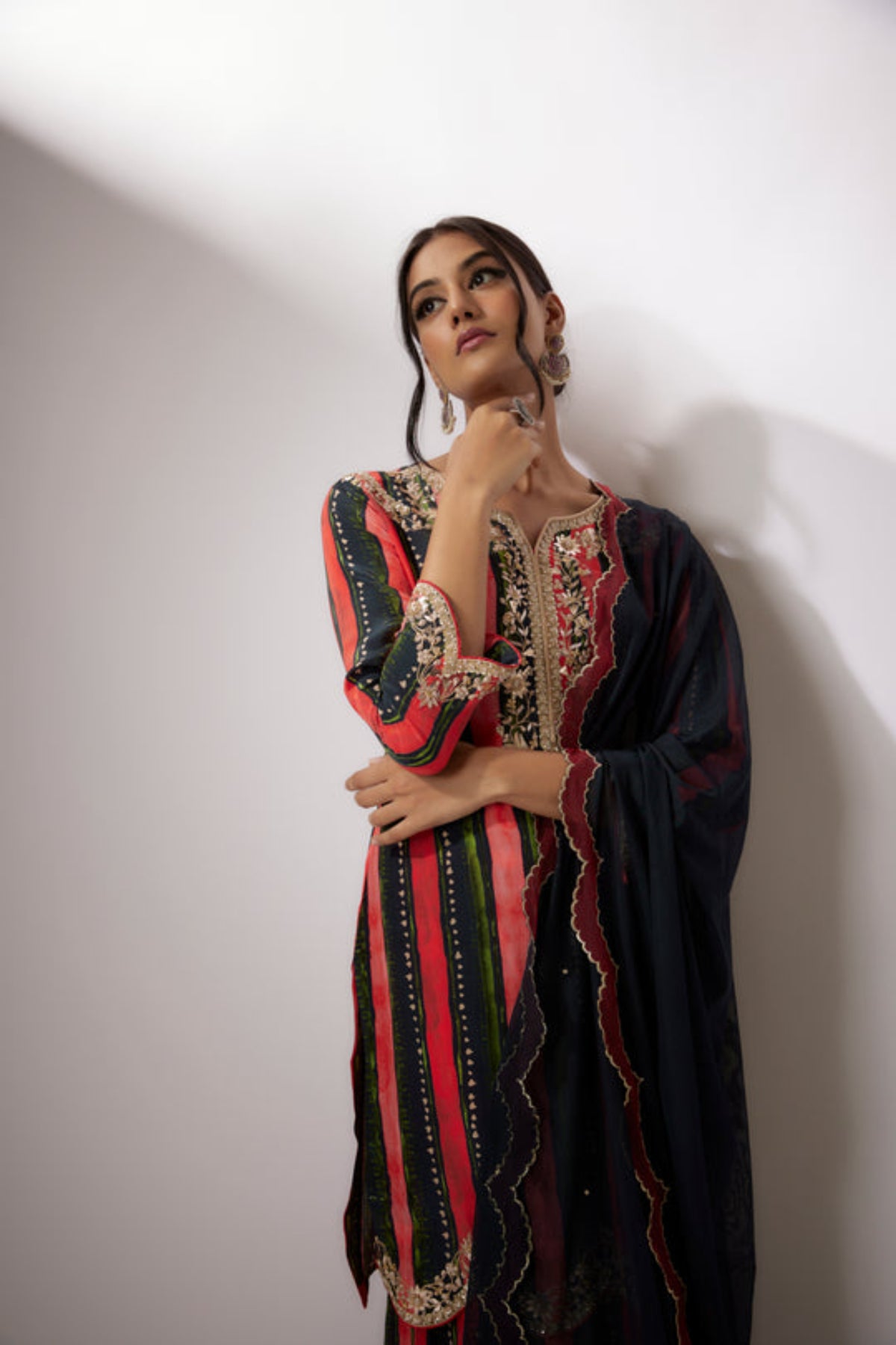 Red Stripes Printed Sharara Set