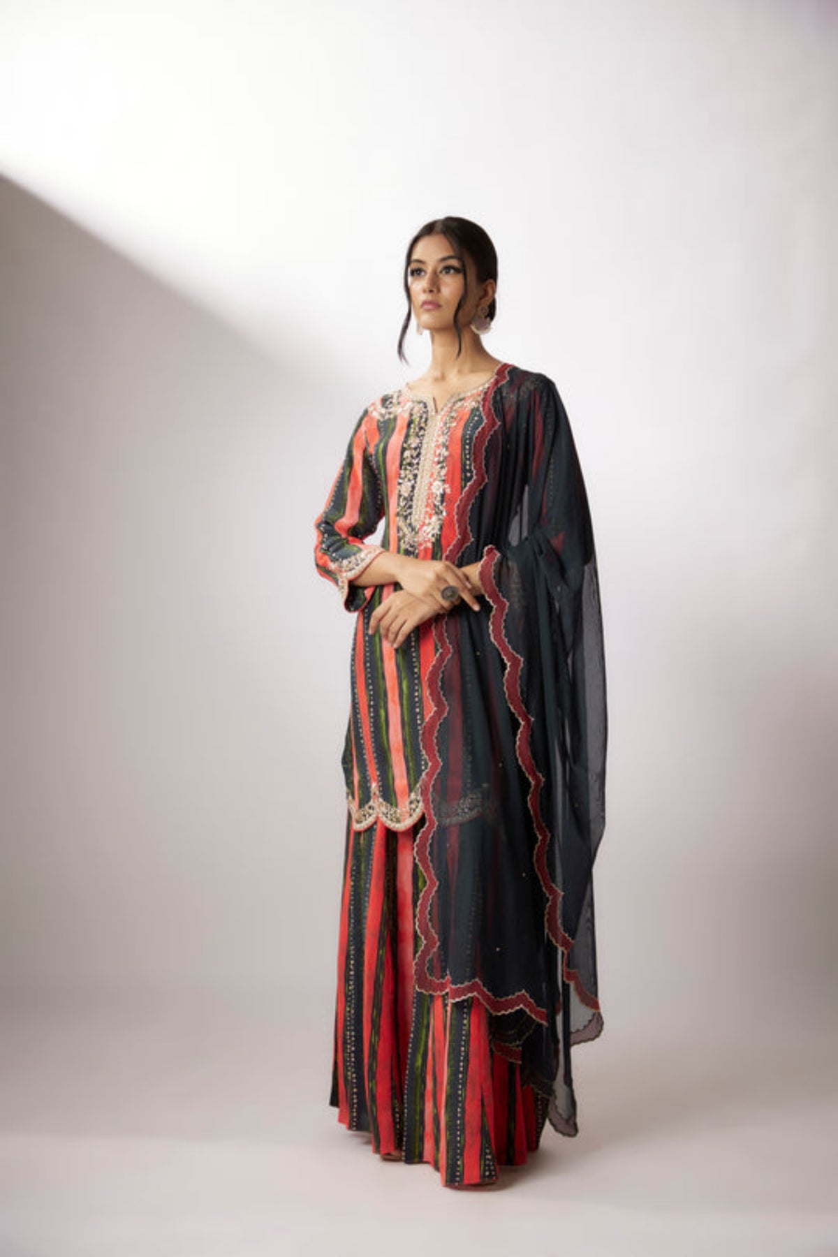 Red Stripes Printed Sharara Set