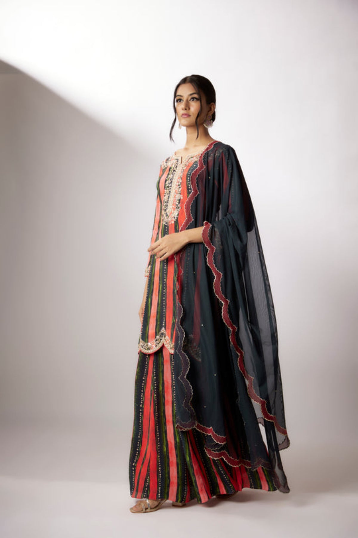 Red Stripes Printed Sharara Set