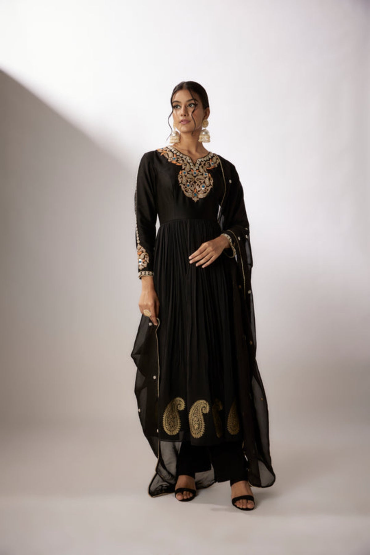 Black Embroidered Anarkali Set