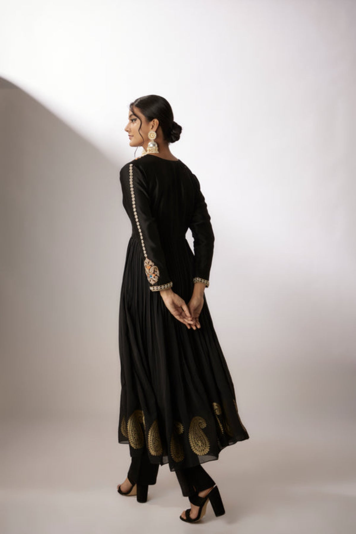 Black Embroidered Anarkali Set