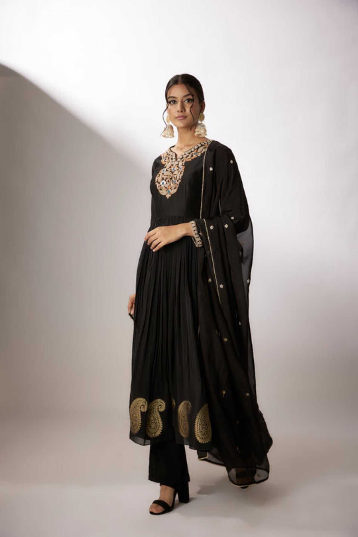 Black Embroidered Anarkali Set