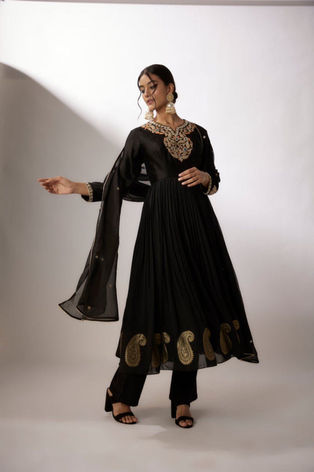 Black Embroidered Anarkali Set