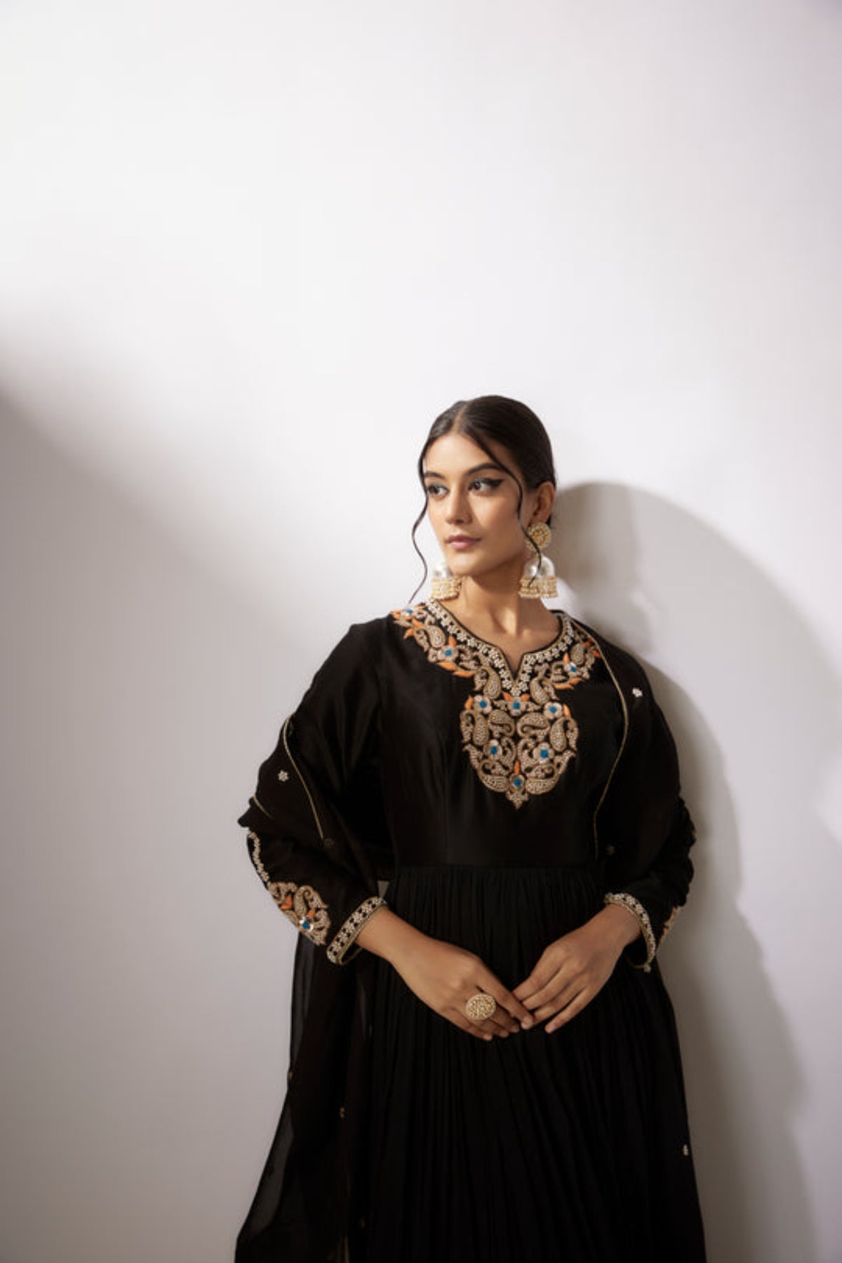 Black Embroidered Anarkali Set