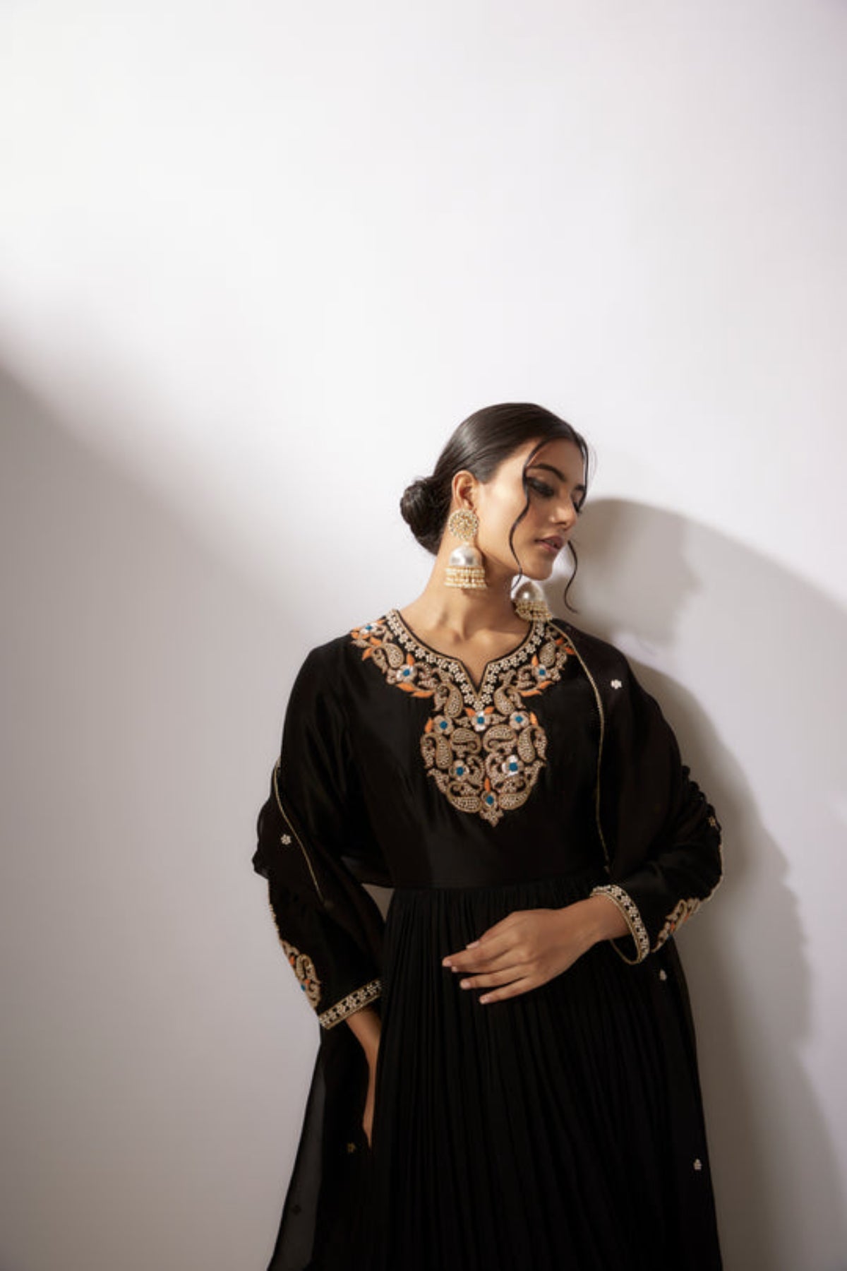 Black Embroidered Anarkali Set