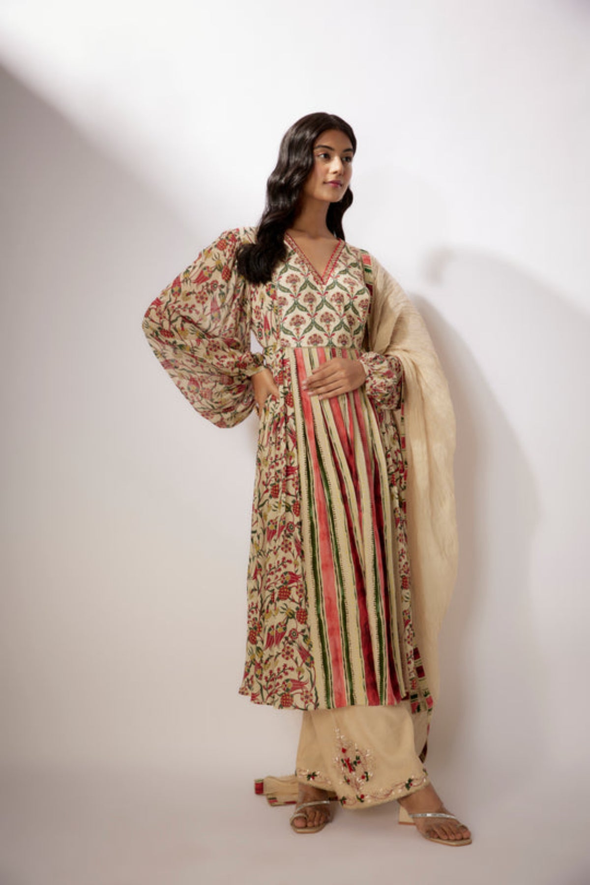 Beige Printed Kurta Set