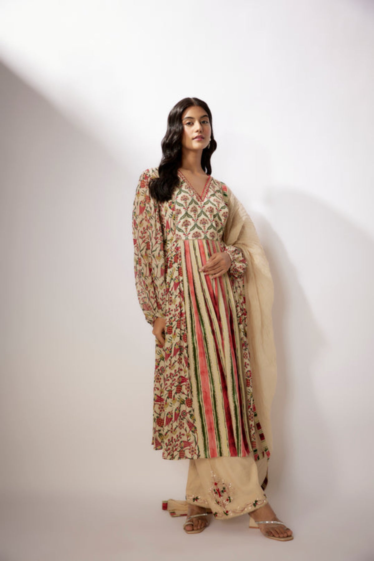 Beige Printed Kurta Set