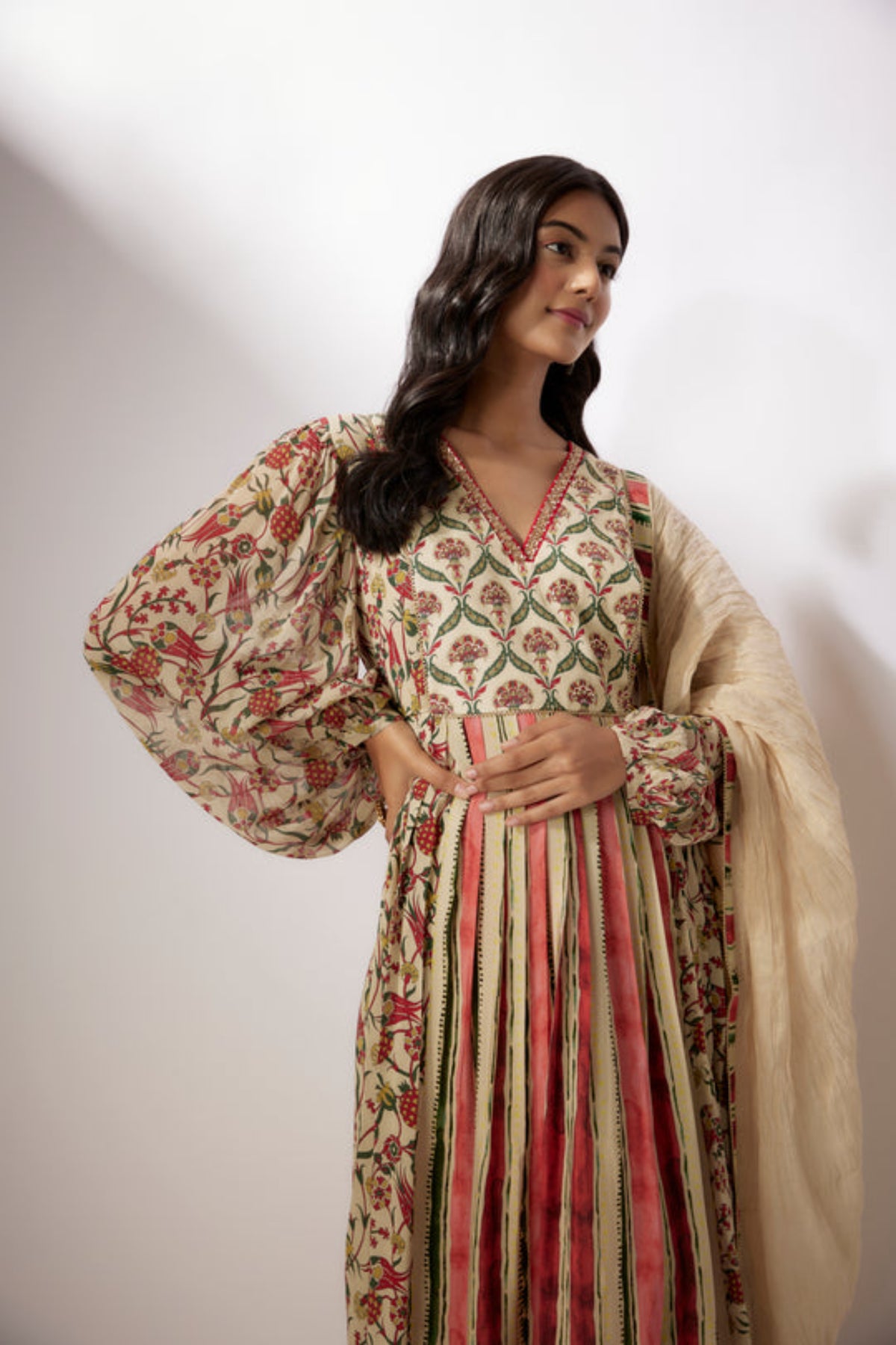 Beige Printed Kurta Set