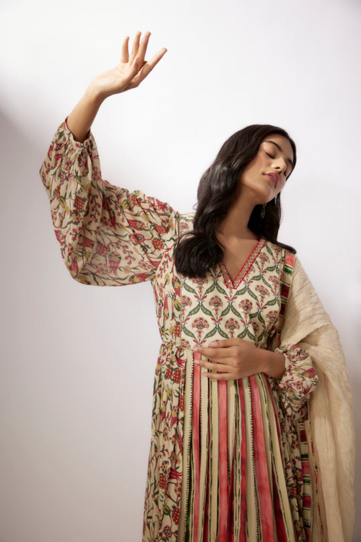 Beige Printed Kurta Set