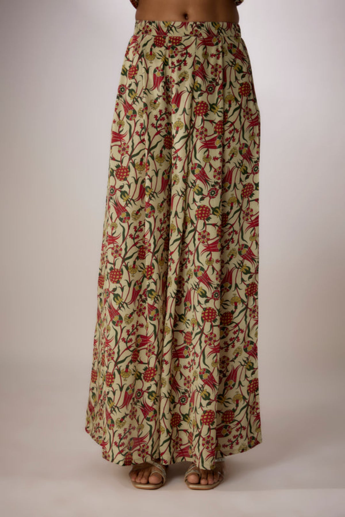 Beige Printed Crepe Kurta Set