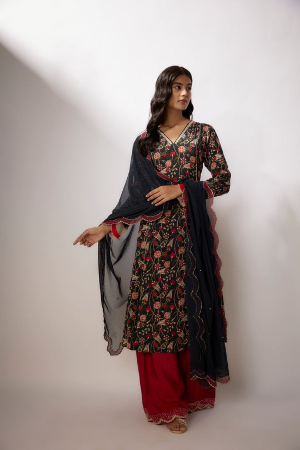 Embroidery Navy Blue Printed Kurta Set