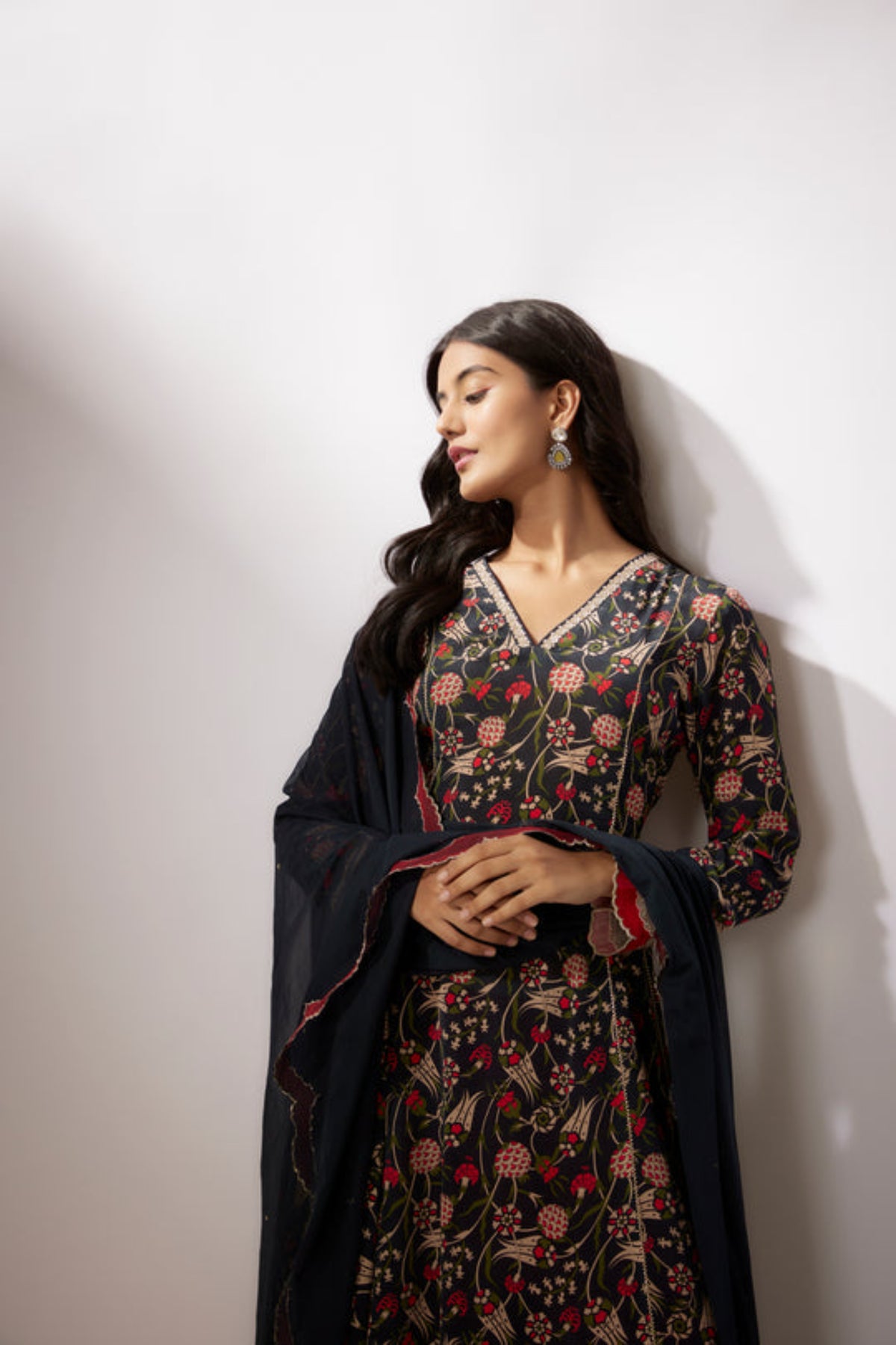 Embroidery Navy Blue Printed Kurta Set