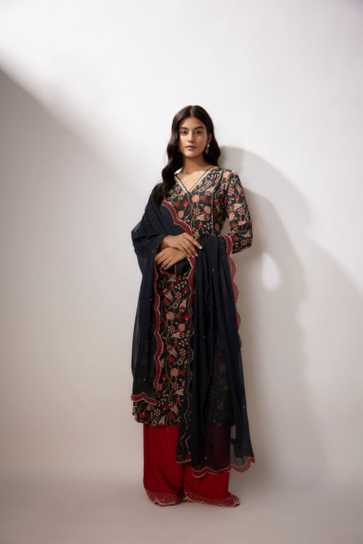 Embroidery Navy Blue Printed Kurta Set