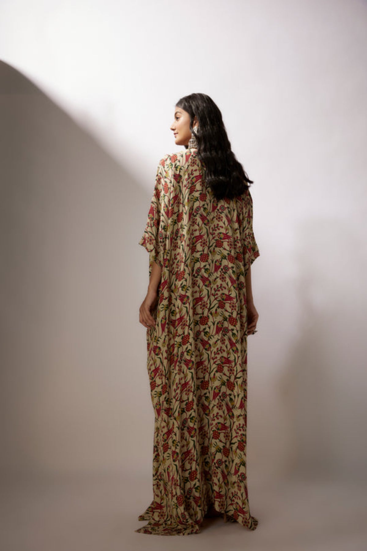 Beige Printed Crepe Kaftan