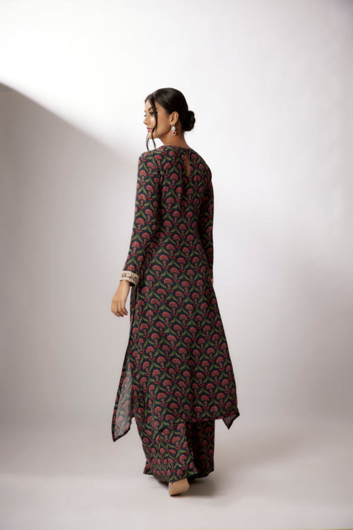 Navy Blue Crepe Printed Kurta Set