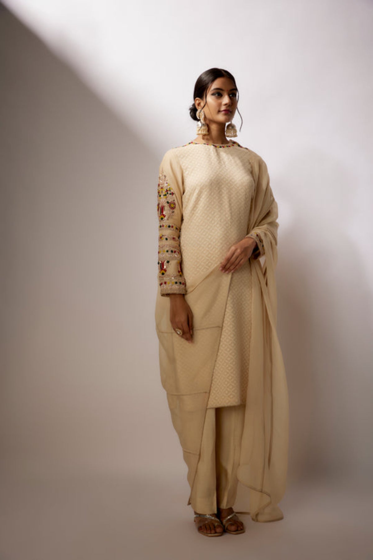 Beige Embroidered Kurta Set