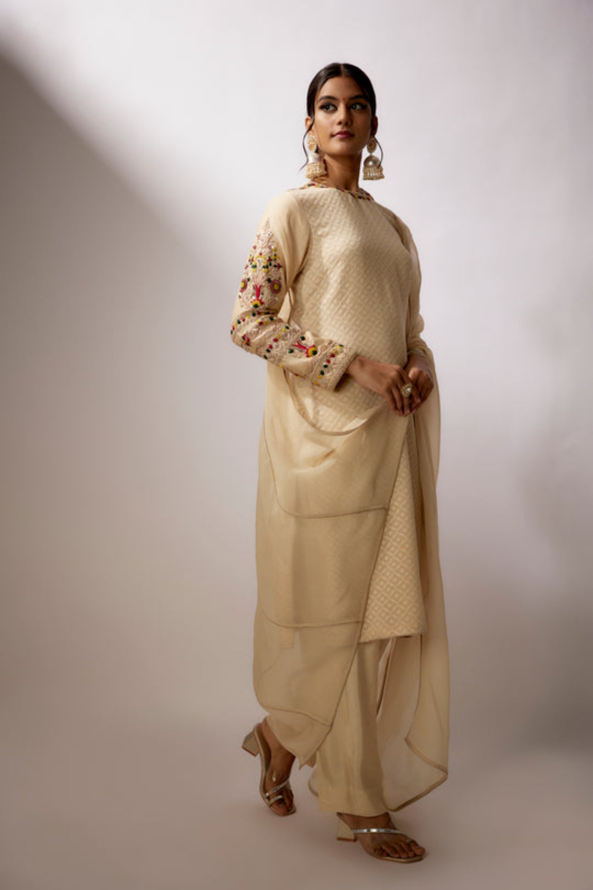 Beige Embroidered Kurta Set