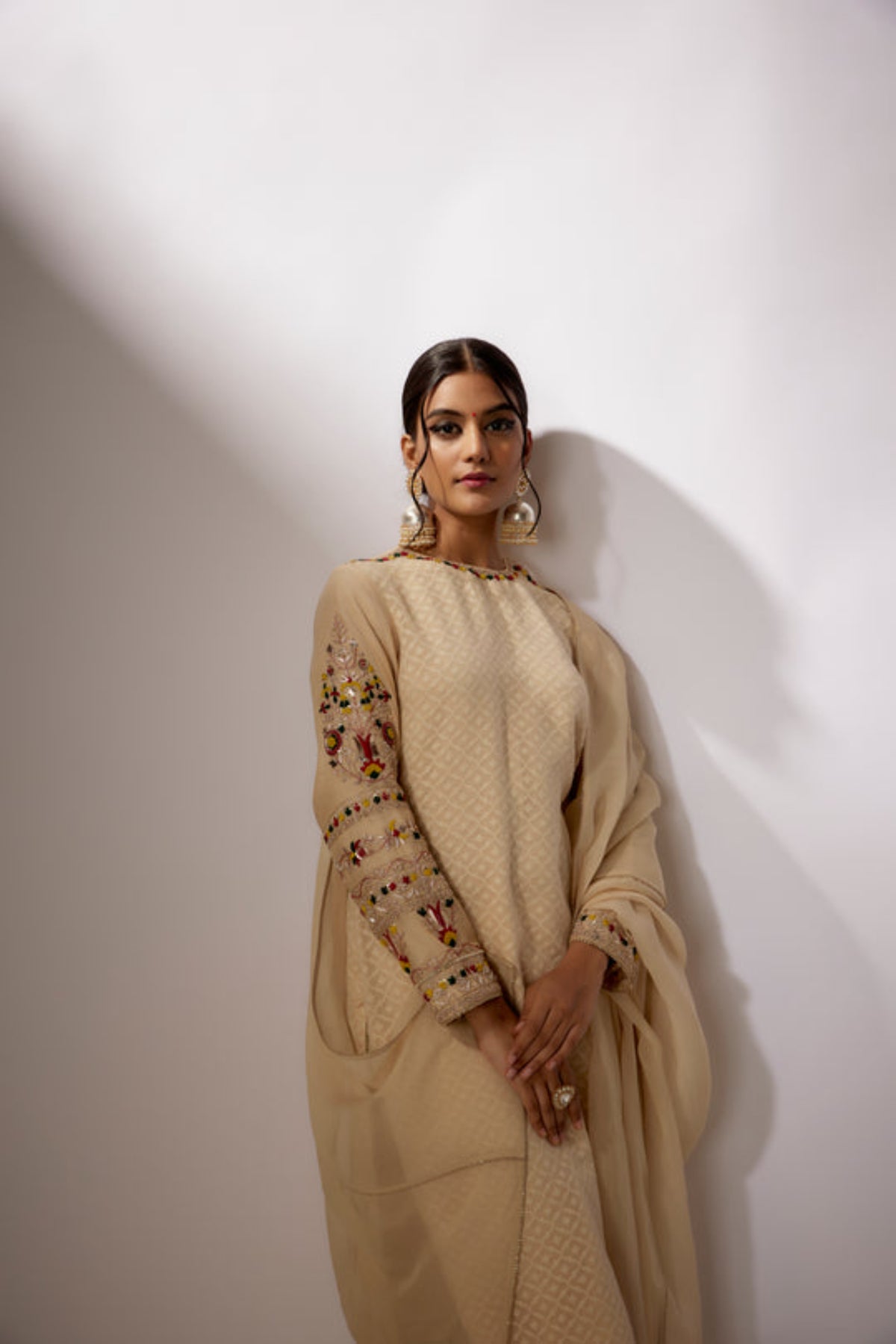 Beige Embroidered Kurta Set