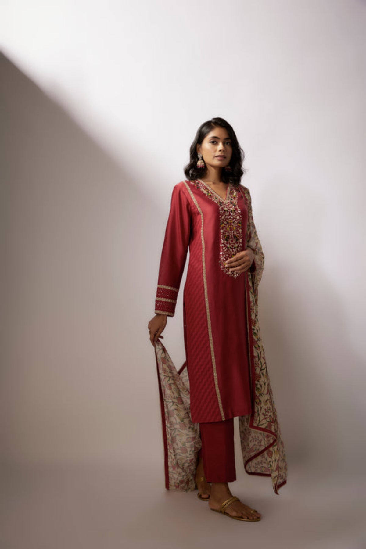 Maroon Embroidered Stright Kurta Set