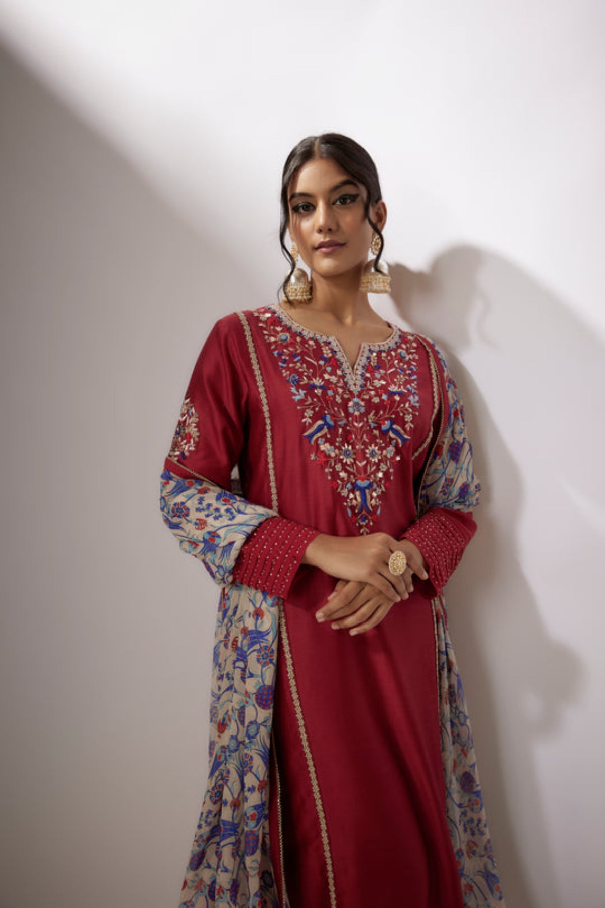 Embroidered Kurta Set in Maroon