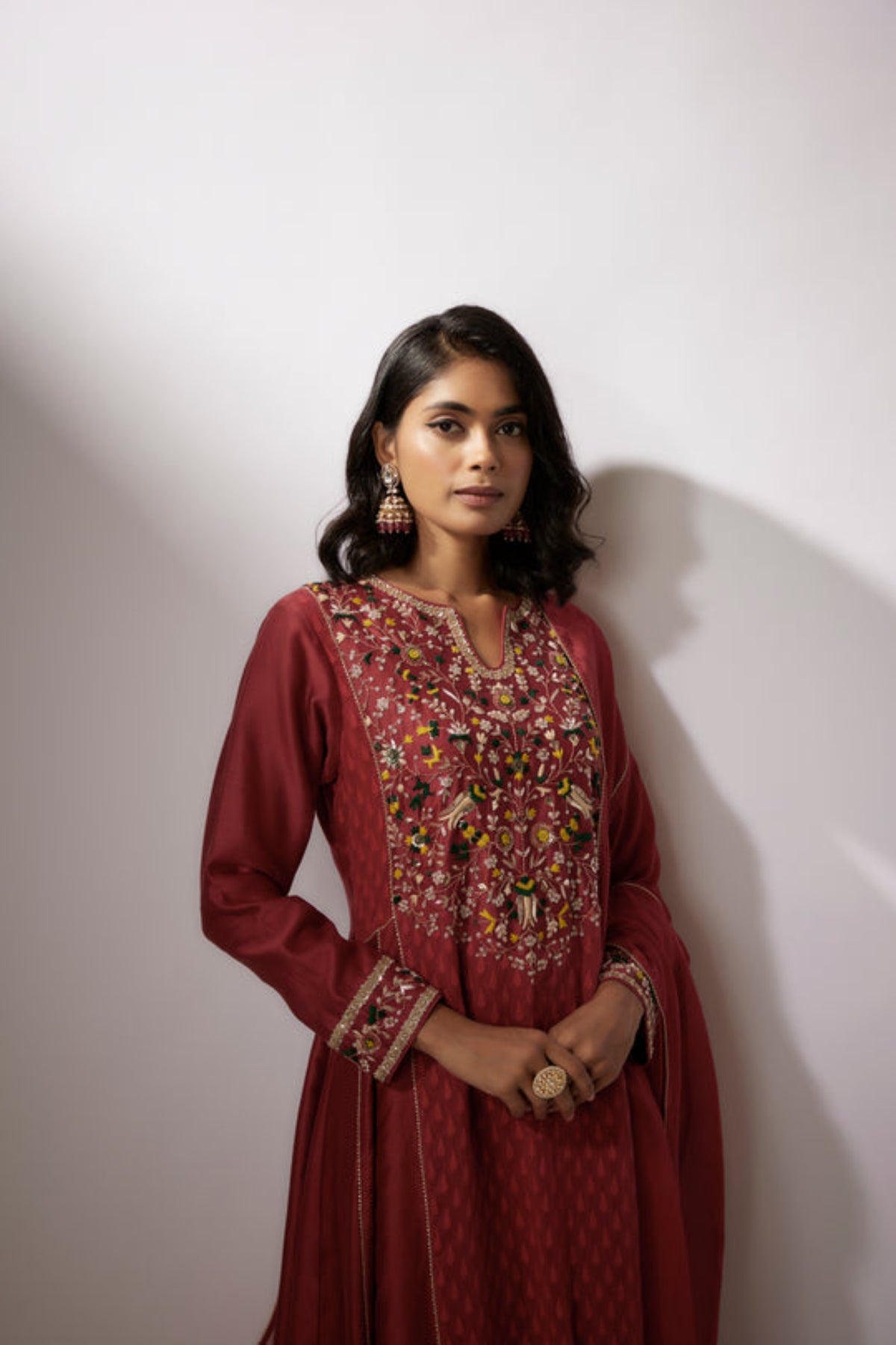 Maroon Embroidered Kurta Set