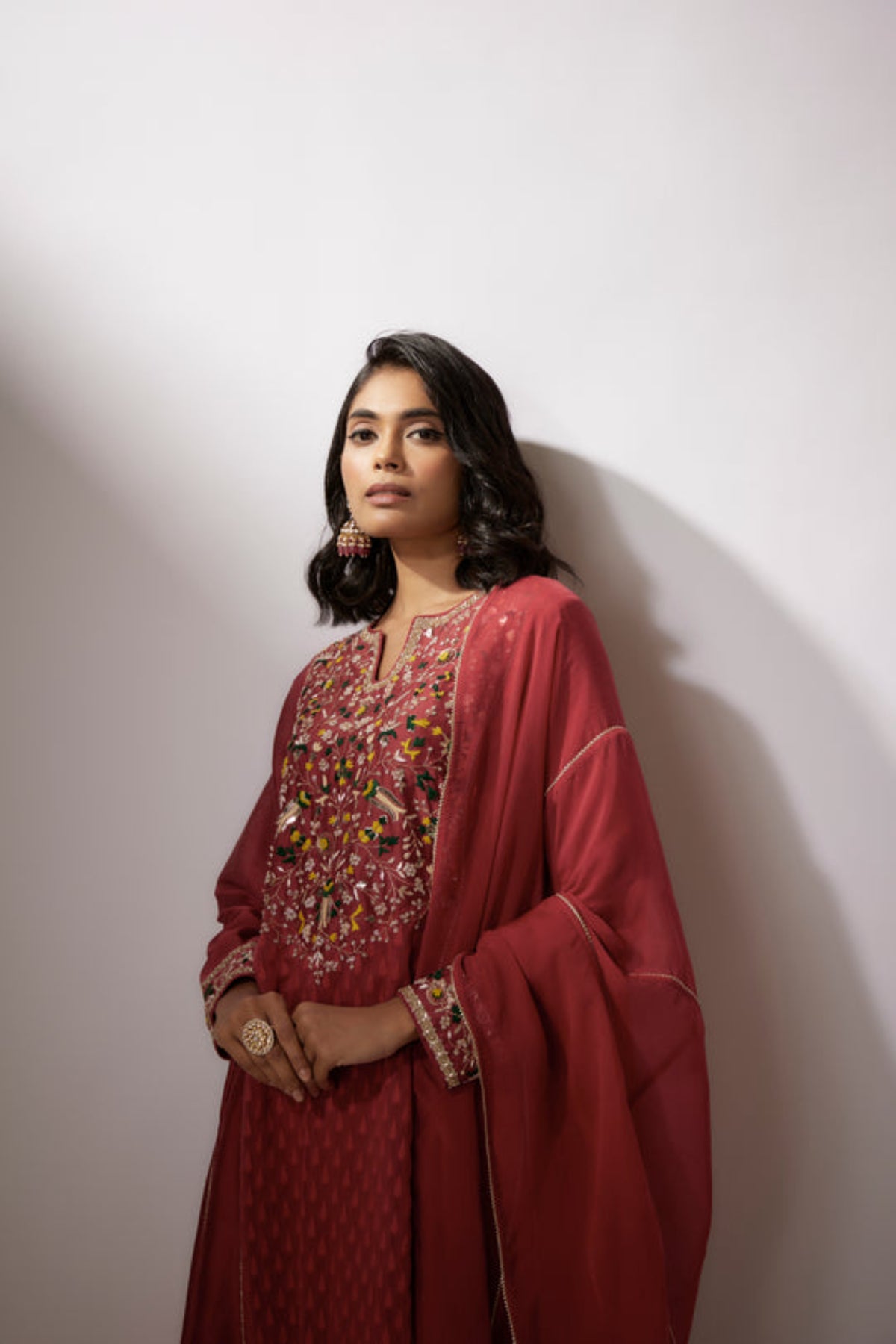 Maroon Embroidered Kurta Set