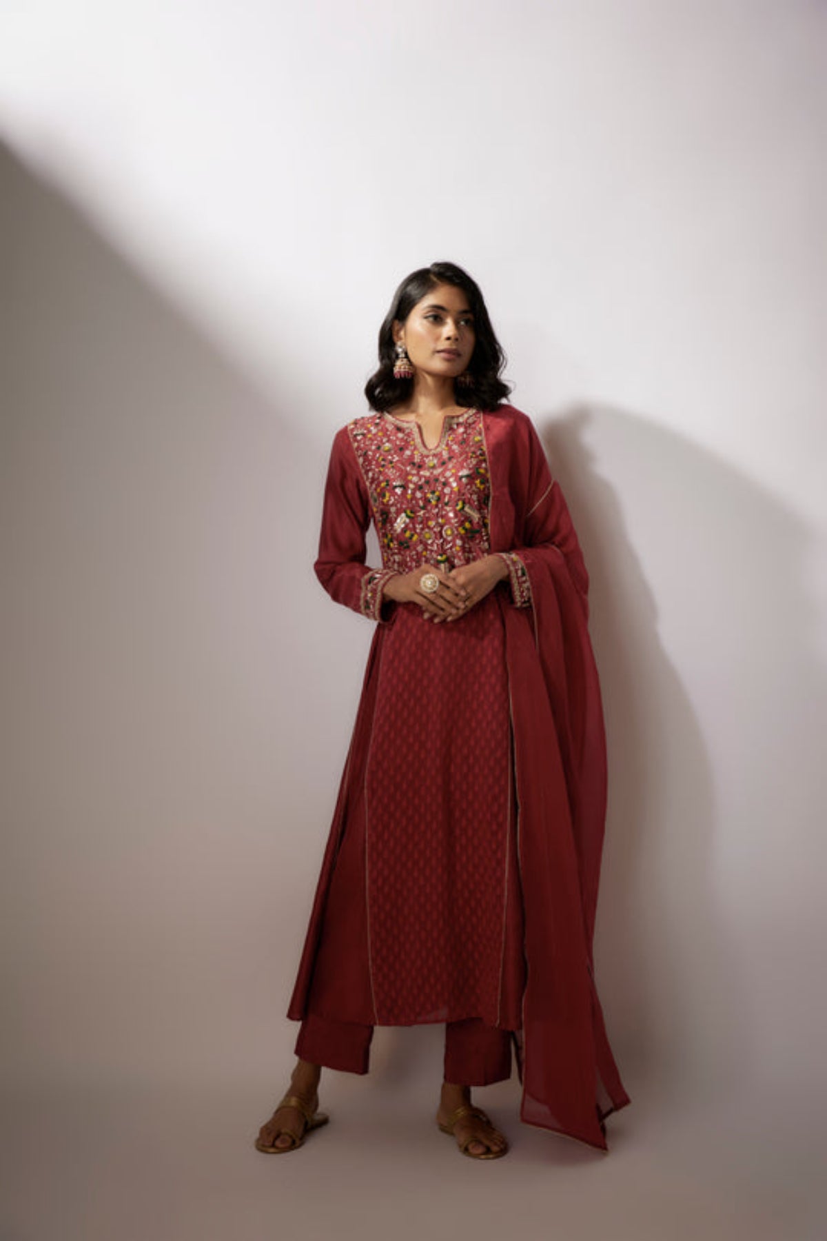Maroon Embroidered Kurta Set