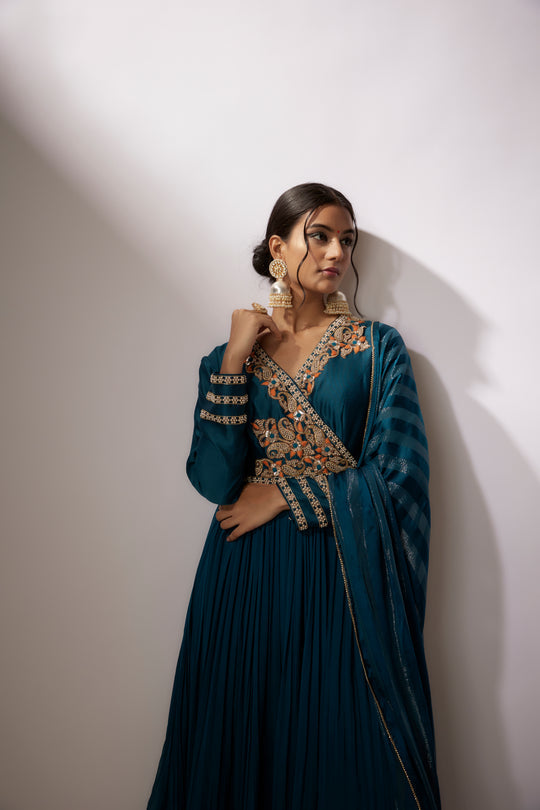 Cobalt Blue Embroidered Anarkali Set