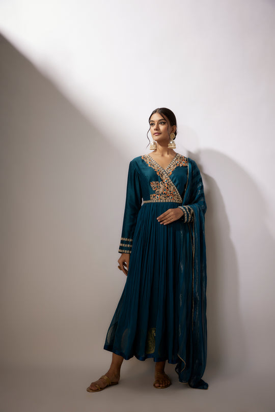 Cobalt Blue Embroidered Anarkali Set