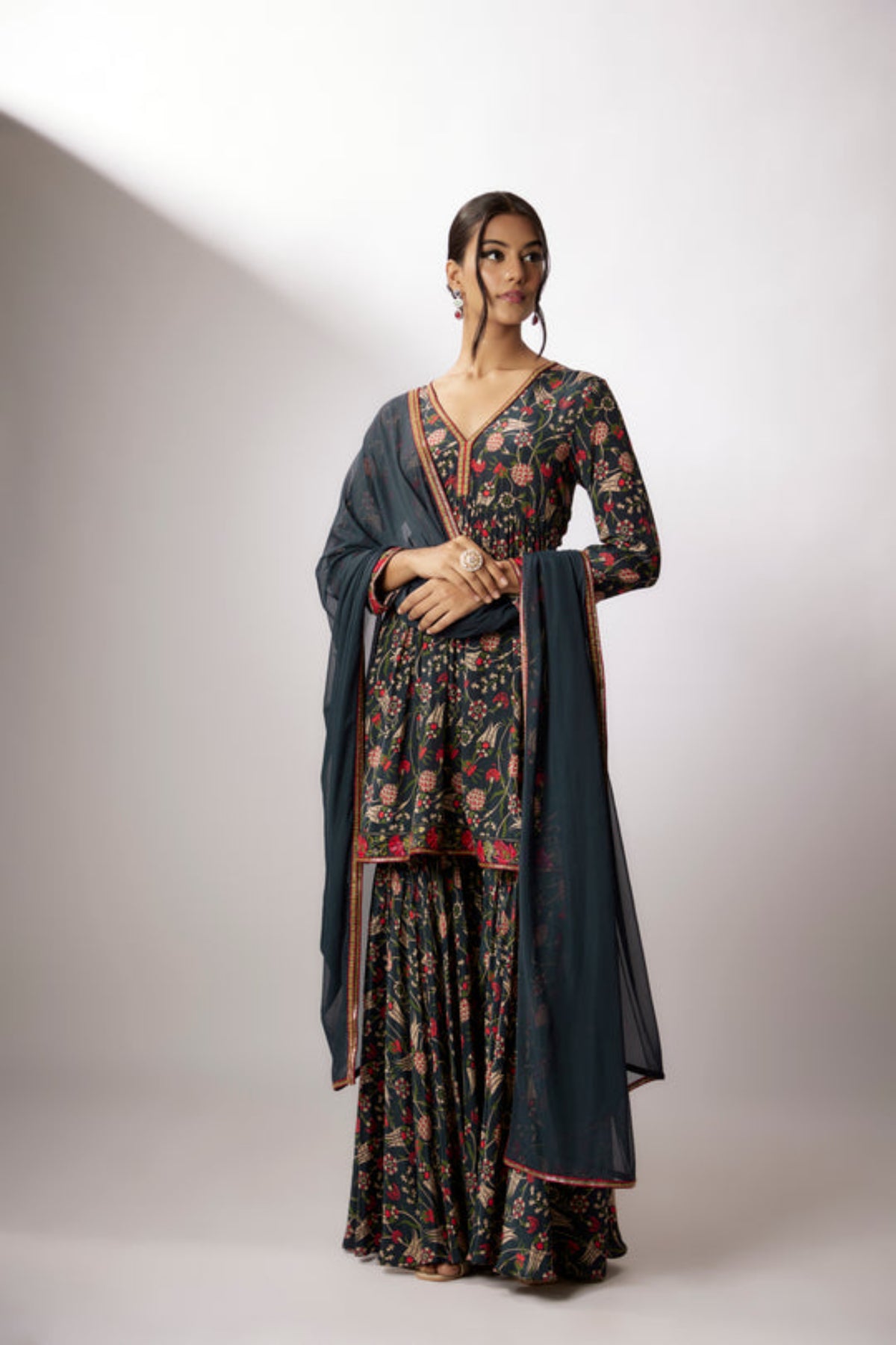 Navy Blue Printed Sharara Set