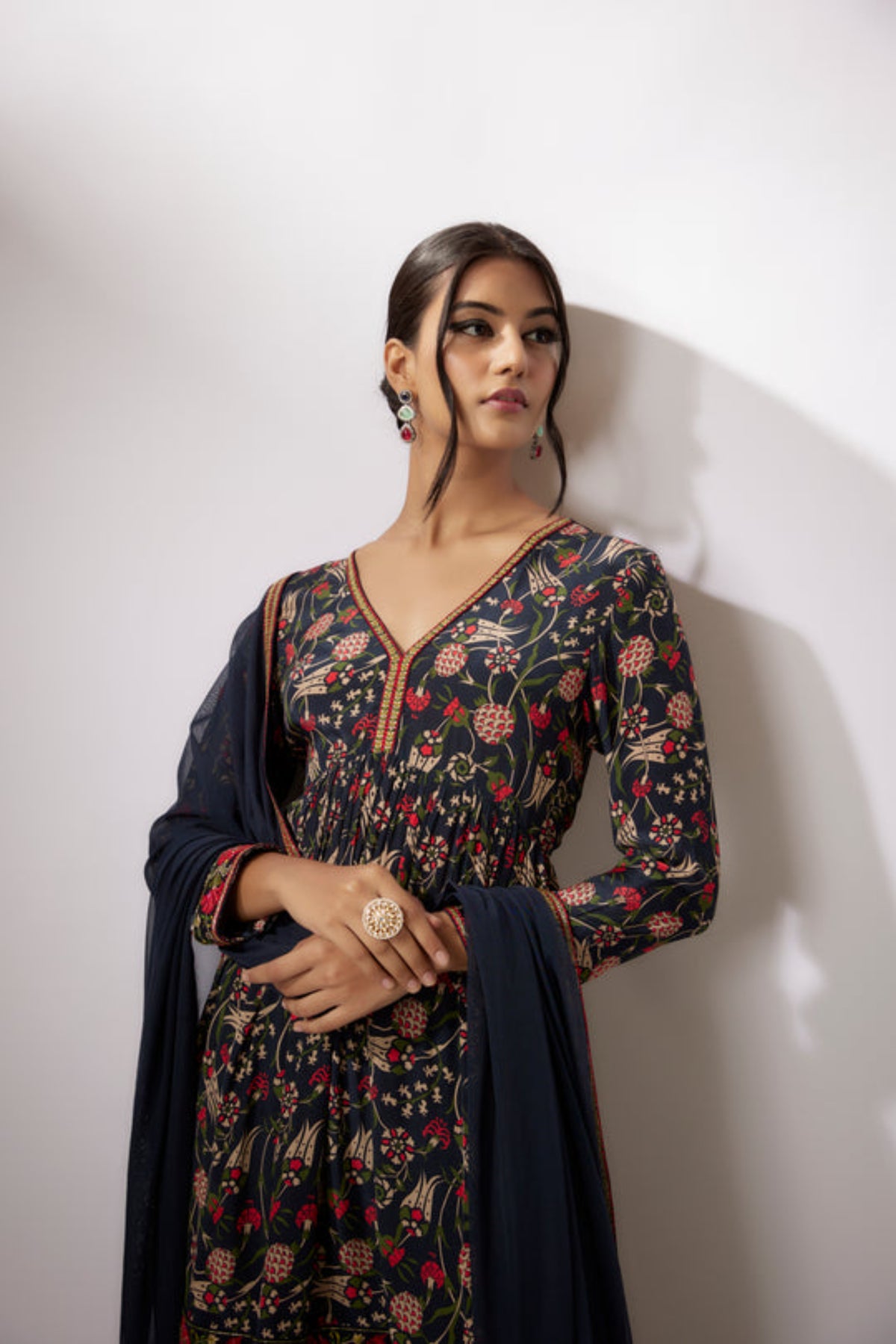 Navy Blue Printed Sharara Set