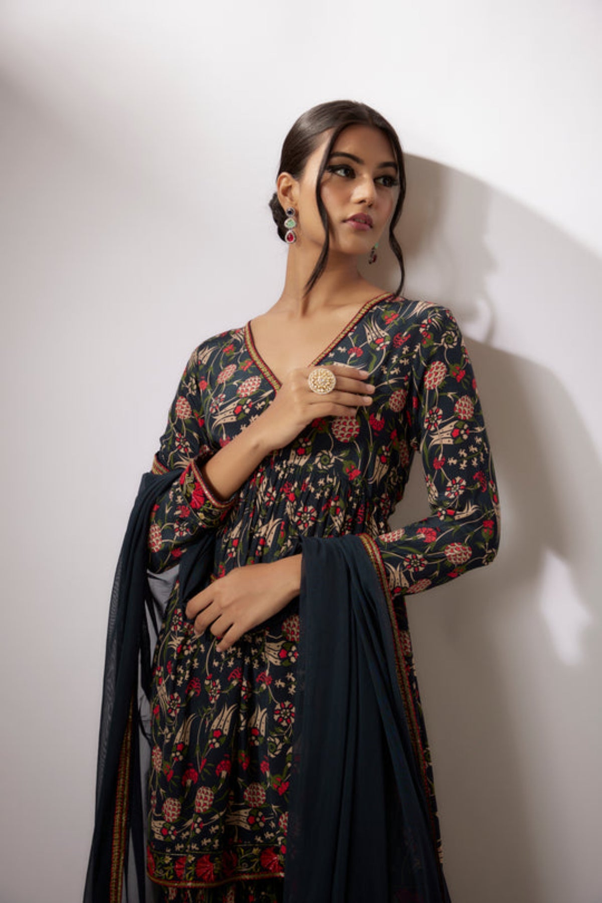 Navy Blue Printed Sharara Set