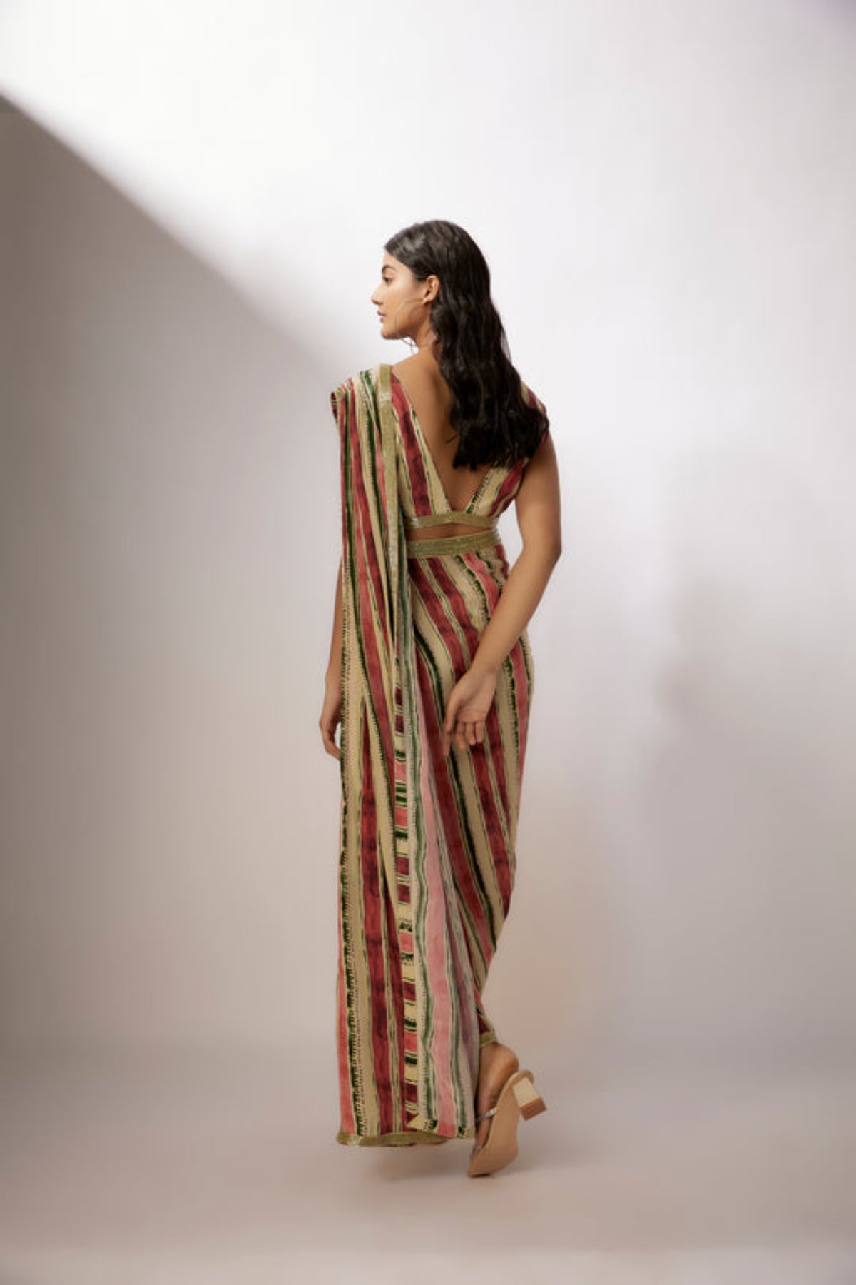 Beige Printed Saree Set