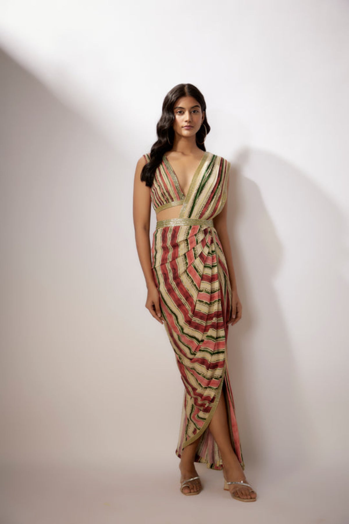 Beige Printed Saree Set