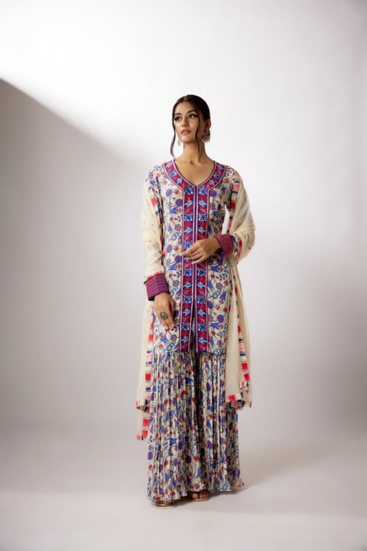 Ivory Printed Crepe Sharara Set