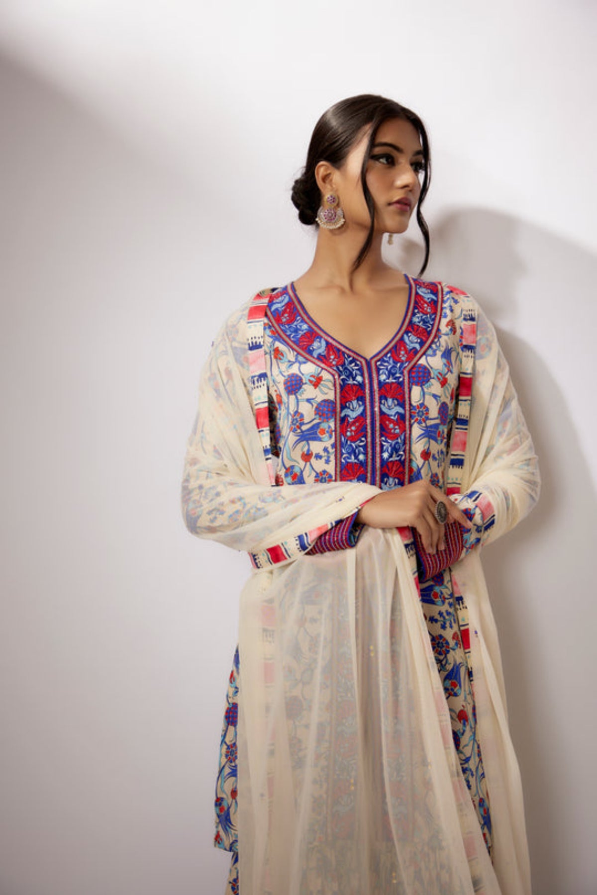 Ivory Printed Crepe Sharara Set