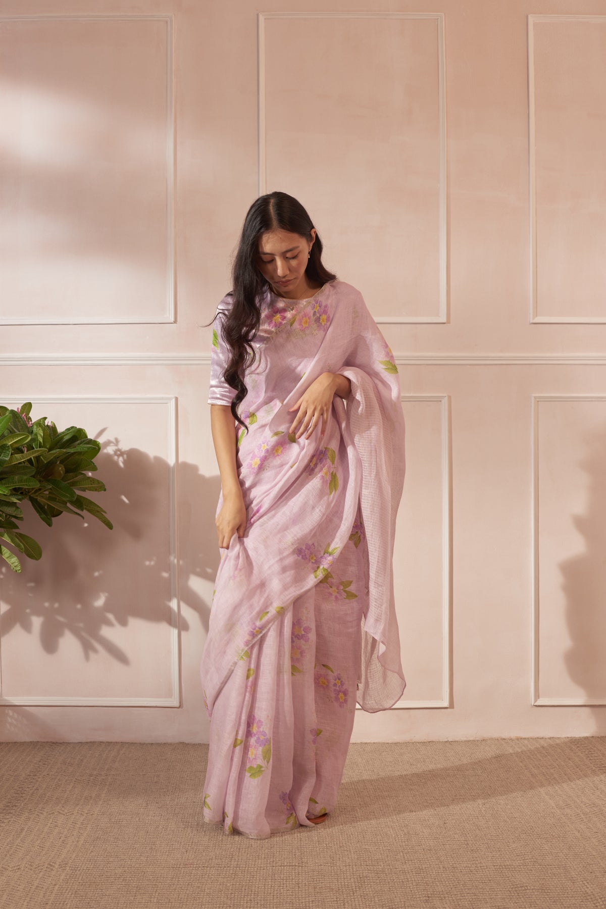 Lilac jarul linen sari